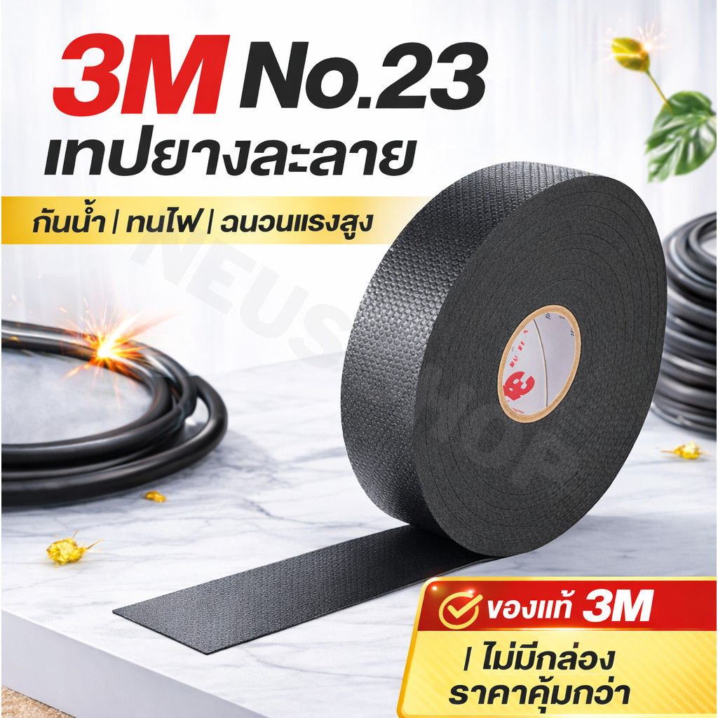 3M No.23 เทปยางละลาย Scotch® 23 เทปพันสายไฟแรงสูง กันน้ำ 100% ฉนวนไฟฟ้า (ของแท้ ไม่มีกล่อง ราคาคุ้ม)