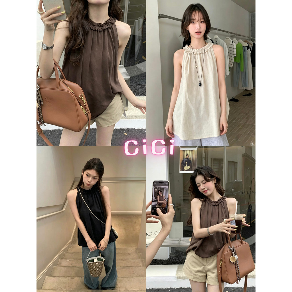 ส่งทันทีCici (No. 3426) เสื้อแขนกุดแต่งระบายสไตล์ลูกคุณหนู ดีเทลกระดุมหลังคอ ทรงหลวมผ้านิ่ม ลุคหวานเรียบหรู