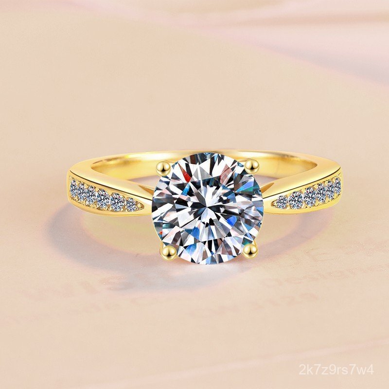 แหวนมอยซาไนต์ s925ชุบเงินสเตอร์ลิง18k แหวนสี่แฉก2แหวนแต่งงานสุดหรู W0J9