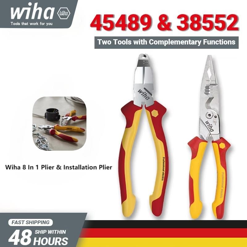 Wiha 45489+38552 ชุดคีมอเนกประสงค์ฉนวน 1000V VDE ทนแรงดัน สำหรับติดตั้งระบบไฟฟ้า