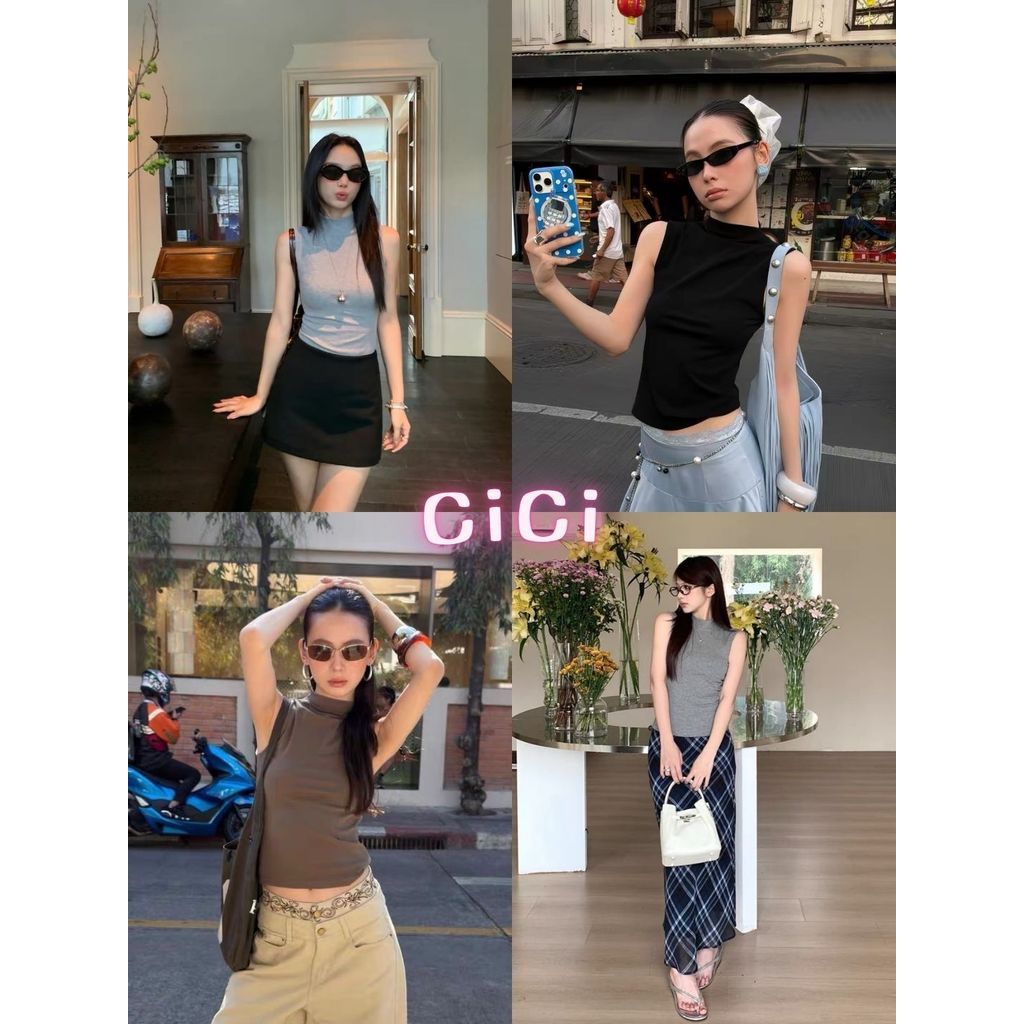 ส่งทันทีCici (No. W9668) เสื้อกล้ามคอเต่าแขนกุด สไตล์มินิมอล เรียบหรูดูแพง ลุคคุณหนู แมตช์ง่ายใส่ได้ทุกวัน