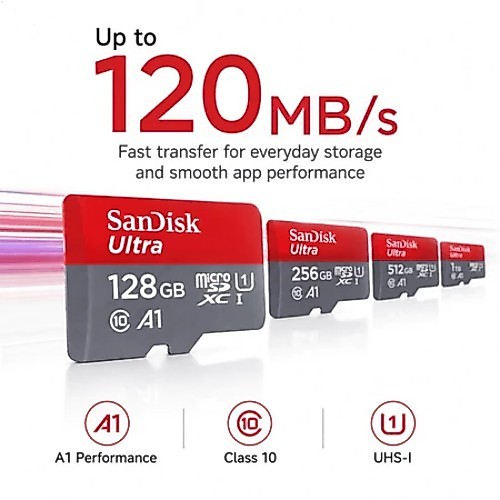 SanDisk Ultra TF Card A1 ใช้ได้กับมือถือ กล้องวงจรปิด กล้องติดรถ กล้องเด็กเล่น เครื่องเล่นเพลง ทุกขน