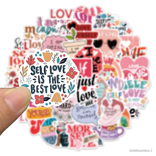 [พร้อมส่ง] สติ๊กเกอร์ Self Love โทนชมพู น่ารัก ชุด 50 ชิ้น กันน้ำ สําหรับติดตกแต่ง