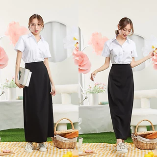 ทรงเอยาวไม่ผ่า ทรงเอยาว36นิ้ว (ไม่ผ่า) ผ้ายืดฮานาโกะสีดำ
