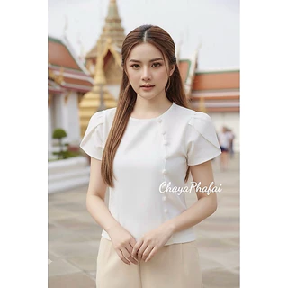 เสื้อผ้าฝ้ายคอกลมแขนดอกบัว รุ่นลิซ่า
