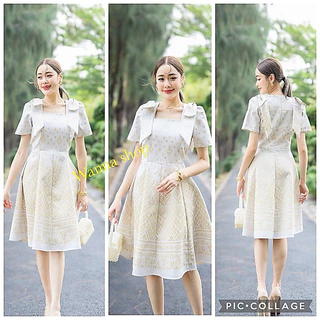 เดรสผ้าไทย สีขาว ผ้าทอลายแพรวากาฬสินธุ์ งานสวยมากๆๆๆ แต่งโบว์ไหล่ พร้อมส่งจ้า