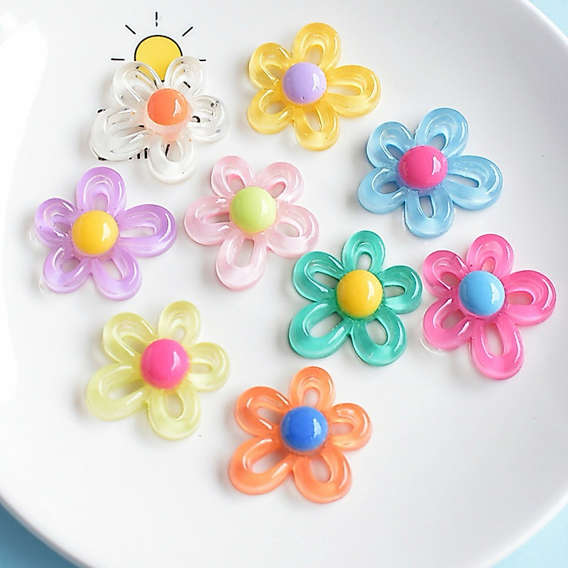 เรซิ่นดอกไม้ อะคริลิค ขนาดใหญ่ 3x3 ซม. มี 10 สี (ราคาต่อ 1 ชิ้น)