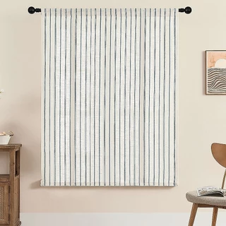 Retro ผ้าลินินธรรมชาติผสม Sheer Tie Up บอลลูนผ้าม่านสีฟ้ารูปแบบแนวตั้งชั้นยกโรมัน Blind Farmhouse Deisgn Boho ผ้าม่านสําหรับหน้าต่างขนาดเล็ก Cafe Rod กระเป๋า