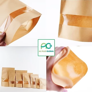 ถุงคราฟท์ ถุงกระดาษคราฟท์ มีซิปล็อค สีน้ำตาล หน้าต่างใส ตั้งได้ ขนาด [50ใบ] - Acplusglobal