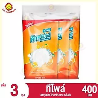 [ 1 แพ็ค ]ทีโพล์ ดิช ซุปเปอร์ น้ำยาล้างจาน 400 มล.(1แพ็ค3ถุง)