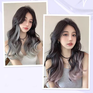 แฮร์พีชผมลอน วิกผม ลอนไฮไลท์ ยาว50cm สีชมพู/เทา ไหมนิ่ม ใส่ง่าย สะดวก