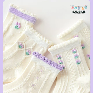 ถุงเท้าเด็ก 🌷 รุ่น Lolita 🌷 1 เซ็ต มี 5 คู่ ถุงเท้าเด็กลายถัก : Bambilis แบมบิลิส