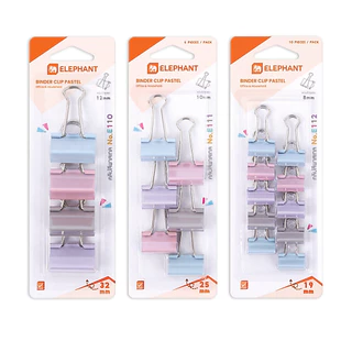 Elephant คลิปหนีบ คลิปหนีบกระดาษ สีพาสเทล No. E110 / E111 / E112 จำนวน 1 แผง