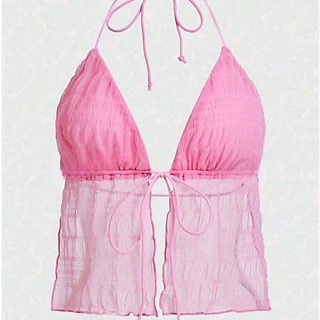 Crop TC2407 เสื้อครอป ตาข่าย ผูกคอ ผูกหน้า ซีทรู