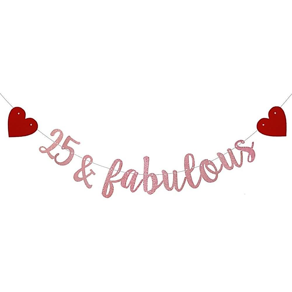 WEIANDBO 25 & Fabulous Rose Gold Glitter Banner,Pre-Strung,25TH Birthday / Wedding Anniversary Party