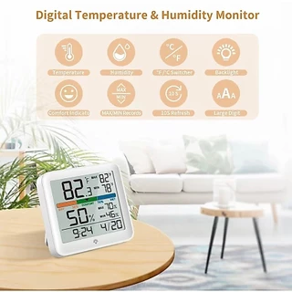 นาฬิกาเทอร์โมมิเตอร์วัดอุณหภูมิห้อง ไฮโกรมิเตอร์ HAPTIME รุ่นYGH5275 เครื่องวัดความชื้นและอุณหภูมิแบบมีไฟแบ็คไลท์กลางคืน