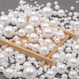 ลูกปัดมุกเทียม ABS สีขาว/เบจ 400 ชิ้น ขนาด 3-20 มม. มีรูร้อย สำหรับ DIY เครื่องประดับ งานแฮนด์เมด