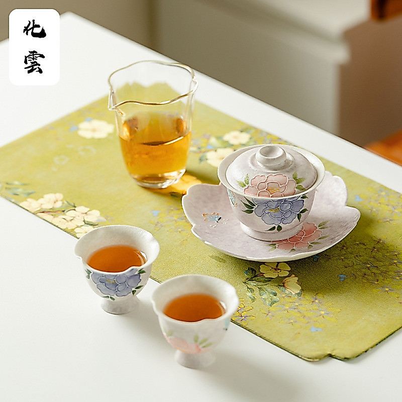 [Huayun] สูง-Appearance มั่งคั่งมงคล Pure Hand-Painted Peony Guizhong Noble ฝาครอบชามเครื่องชงชาชาแก
