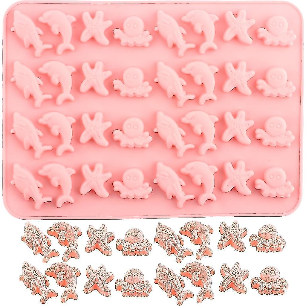 32 Cavity Mini Gummy Ocean สัตว์ Candy แม่พิมพ์ปลาดาว Dolphin Octopus Shark แม่พิมพ์ซิลิโคนสําหรับทํ