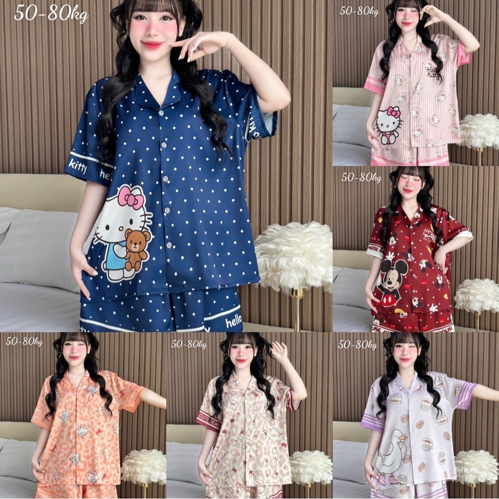 เข้าใหม่ ชุดนอนแขนสั้น-ขาสั้น ผ้าไหมsilk satin อก-44” (free size)