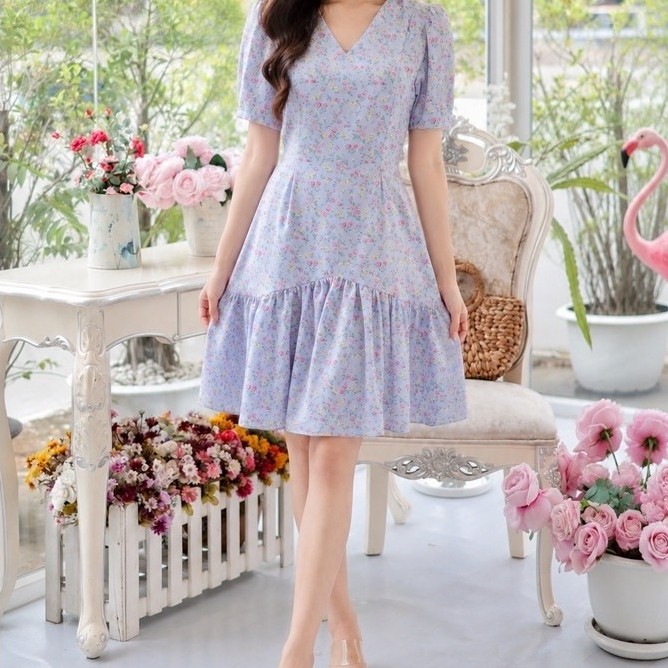 เดรสให้นม ทรงหางปลา สีฟ้า #เดรสให้นม