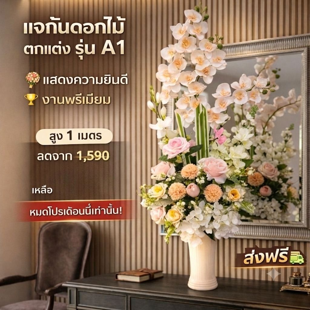 แจกันดอกไม้รุ่น A1 สูง 100 เซน แจกันดอกไม้ประดิษฐ์ แจกันดอกไม้ปลอม ของแต่งบ้าน