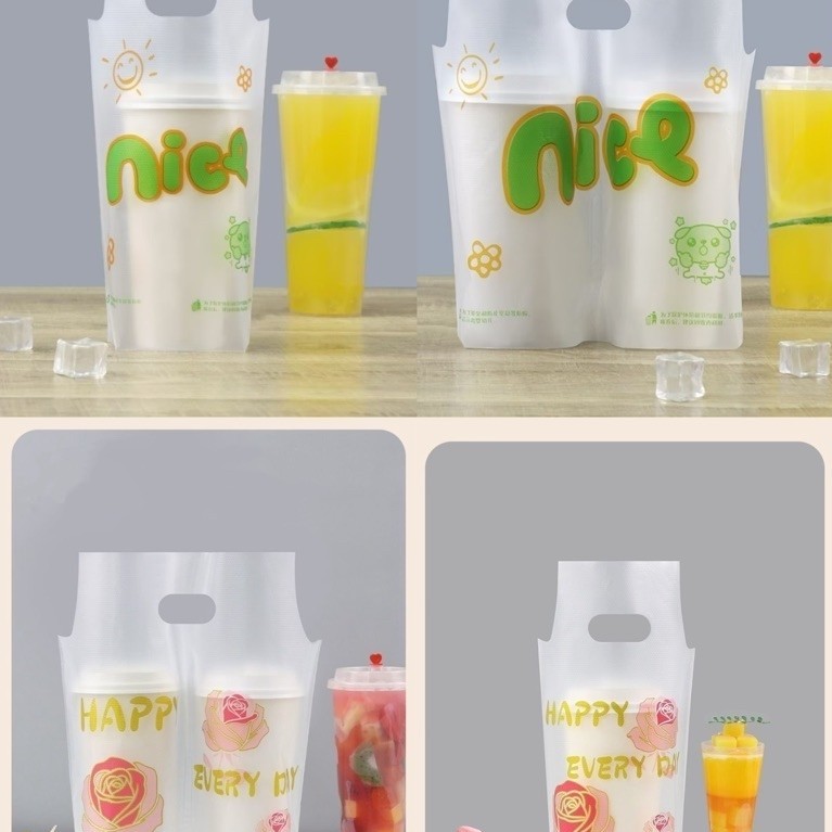 ถุงพลาสติกใส่แก้วน้ำคู่และเดี่ยว16-22ออนซ์แพ็คละ100ใบ(พร้อมส่ง)