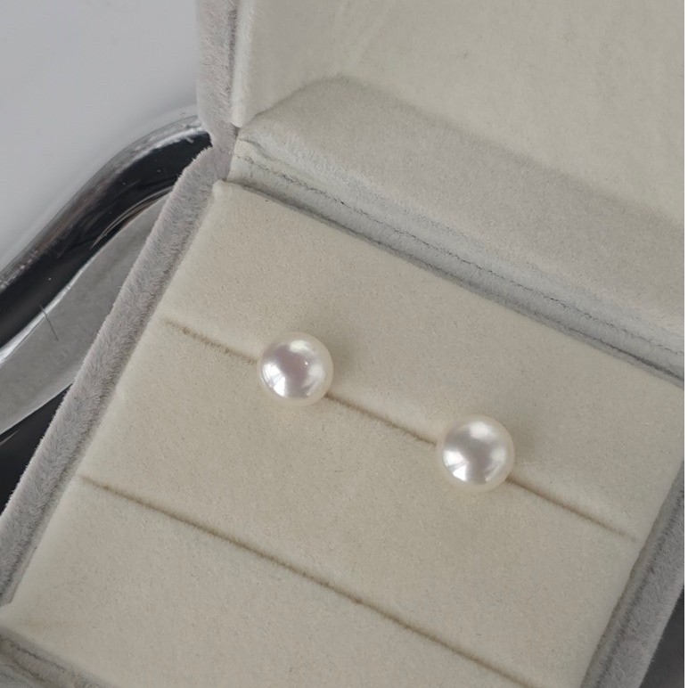 GLAMORA Authentic Pearl Earrings ต่างหูไข่มุกแท้ รุ่นLuna Grace ทรงซาลาเปา ไข่มุกแท้คัดเกรด High Luster ตัวเรือนเงินแท้