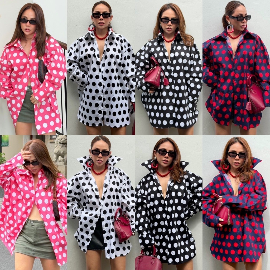 Bright by Aruna:Polka dot Cotton 100%Oversize Shirt 54”