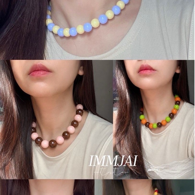 *มีส่งด่วน*Candy pop 12MM(มีหลายสี) สร้อยคอ สร้อยลูกปัดแฟชั่น Y2K สีสดใส Handmad