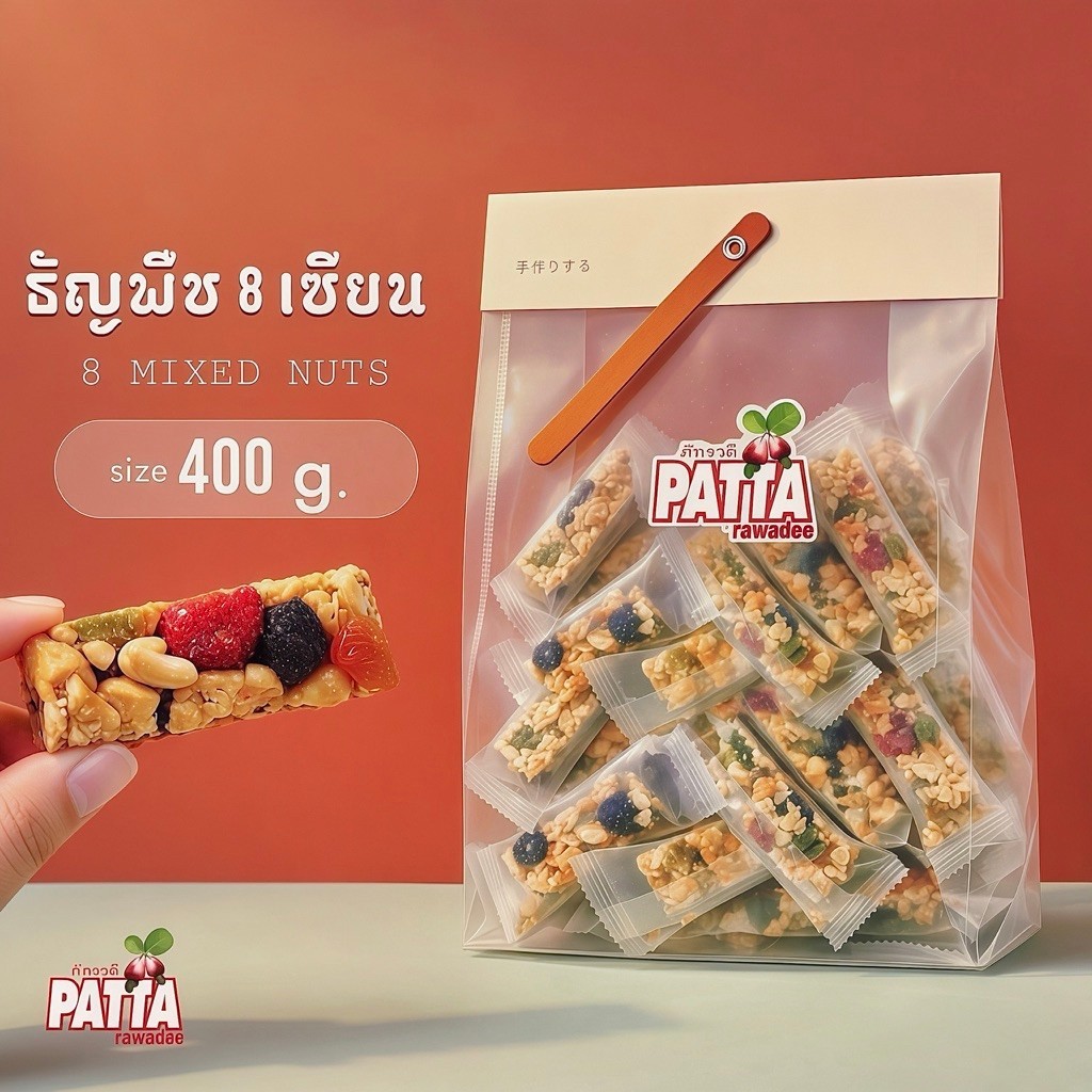 ธัญพืชอัดแท่ง Minimal 400กรัม/ถุง หลายตัวเลือก ตราPatta อร่อย กินกับชา กาแฟ โยเกิร์ต สขภาพดี