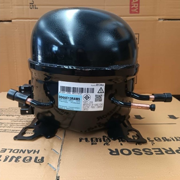 คอมเพรสเซอร์ตู้เย็นใหม่ ยี่ห้อ Panasonic รุ่น DD66C10RAW ขนาด 1/4 แรง น้ำยา R134 ไฟ 220v.