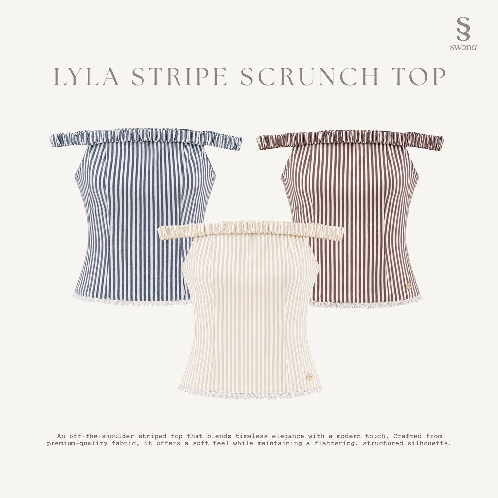 Swana.ss - lyla stripe scrunch top (ไล-ล่า) XS-XL แค่เสื้อ เสื้อเปิดไหล่ลายริ้ว