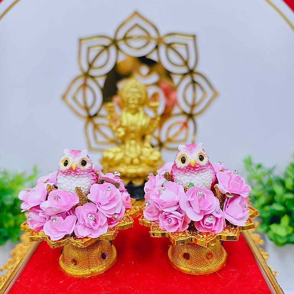 พานดอกกุหลาบชมพูนกฮูก รับทรัพย์ ราคาต่อพาน ถวายพระแม่ลักษมี