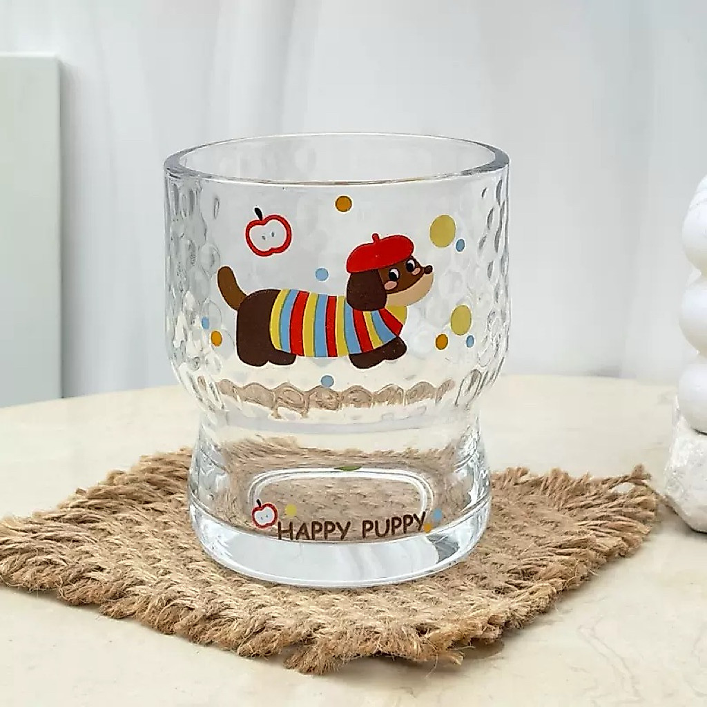 แก้วน้ำ สไตล์เกาหลี 290 ml ลายการ์ตูน วัสดุแก้ว หมาดัชชุน ส่งจากไทย