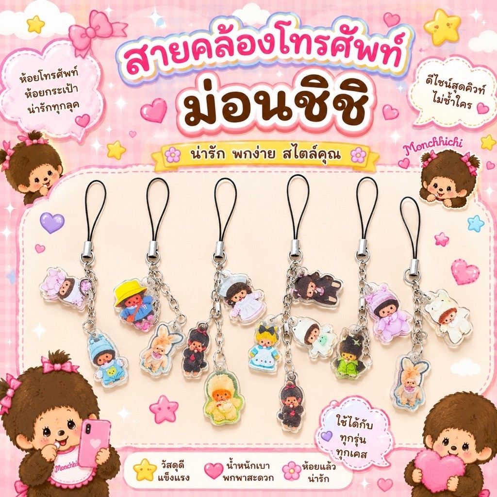 ม่อนชิชิ สายคล้องโทรศัพท์ ไซร้s 4ตัว