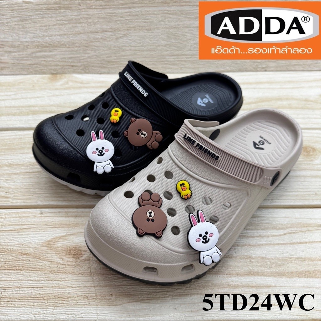ADDA 5TD24 WC รองเท้าหัวโต แอ๊ดด้า ลายหมี Line (4-6) สีดำ/ ครีม