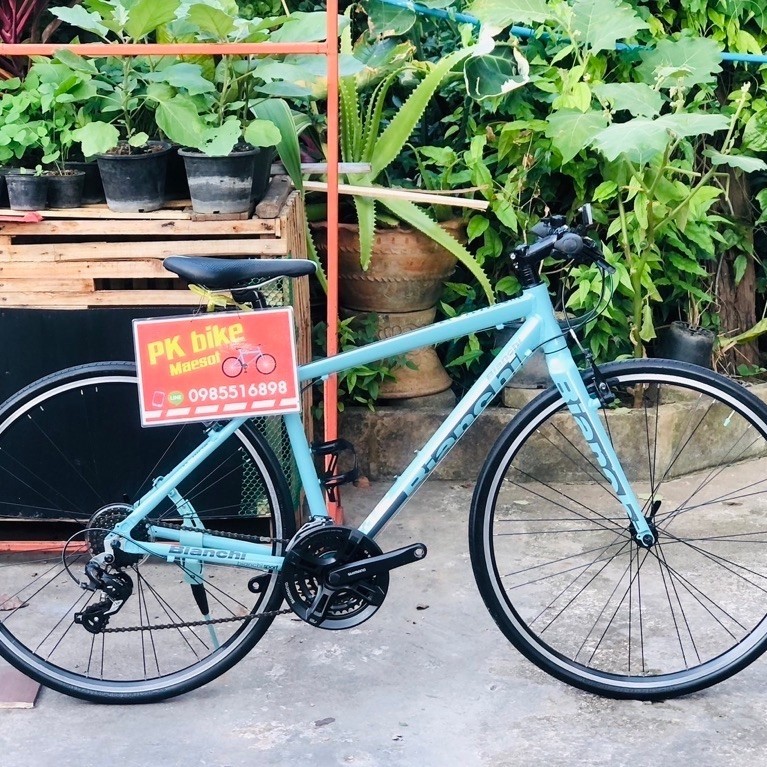 จักรยานไฮบริด เก่าญี่ปุ่น ยี่ห้อ Bianchi Roma3 แท้ ไซส์ 46 cm สีฟ้าสวยๆ เฟรมอะลู เบาะเดิม ขาตั้งเดี่