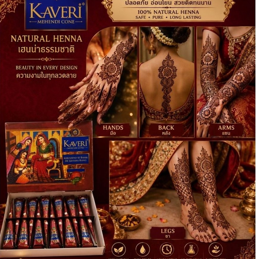 natural henna tattoo kaveri mehandi henna natural colour คาเวรี เมฮันดี เฮนน่า สีธรรมชาติ hand body 