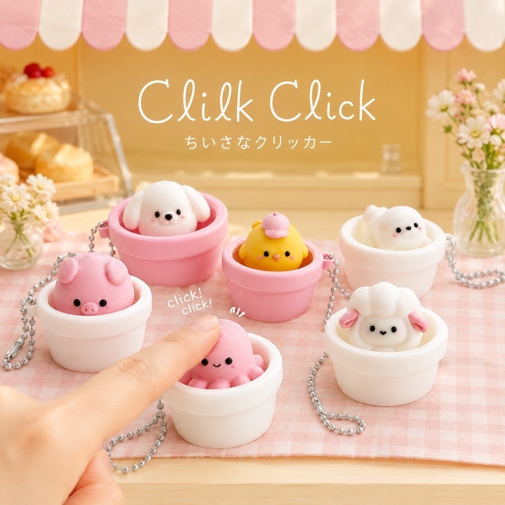 Clilk Click – Tiny Pot Friends พวงกุญแจสัตว์จิ๋วในกระถาง ของเล่นกดคลิก Clicker งาน 3D Print 🐶🐥🐷🐙🐑
