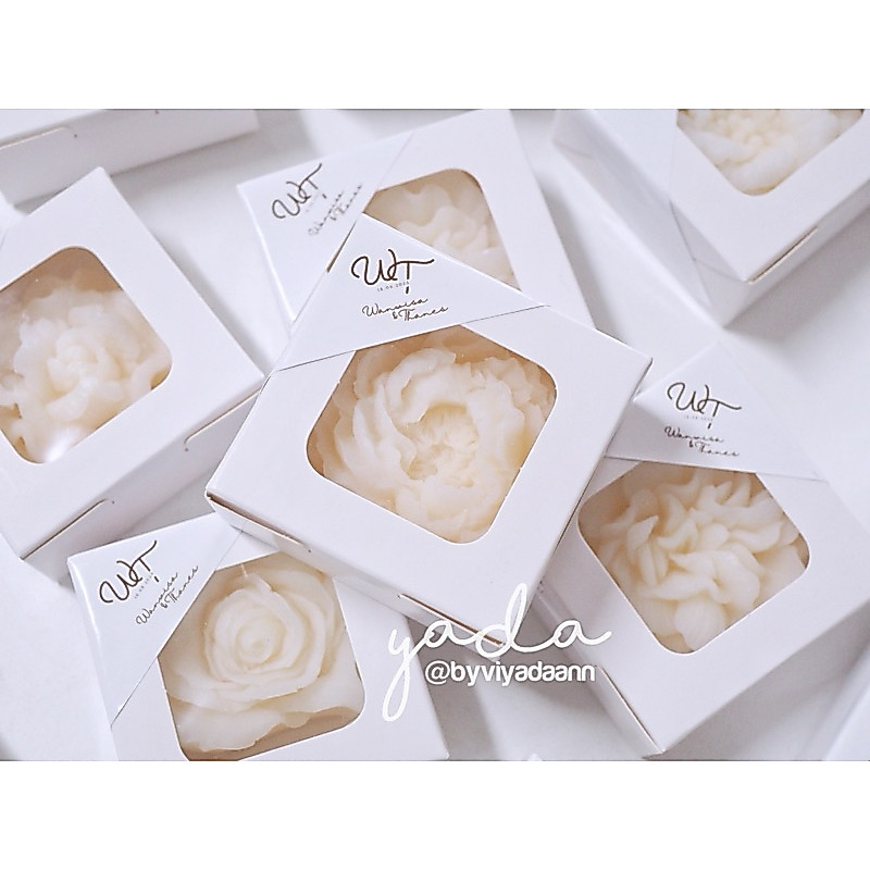 ของชำร่วย สบู่ดอกไม้กล่องขาว/กล่องคราฟ พร้อมสติกเกอร์