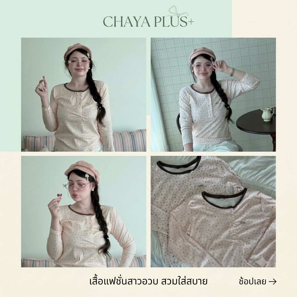 เสื้อเฮนลีย์ลายคิ้วท์ – Cute Henley Top