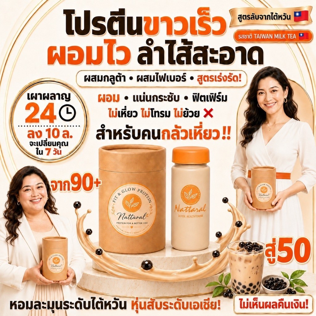 โปรตีน+กลูต้าไฟเบอร์ [1กระปุก TAIWAN MILK TEA🇹🇼] ขาวเร็วผอมไวลำไส้สะอาด สูตรเร่งรัดX3 เผาผลาญ24ชม. ลง5ล. ไม่เห็นผลคืน💰
