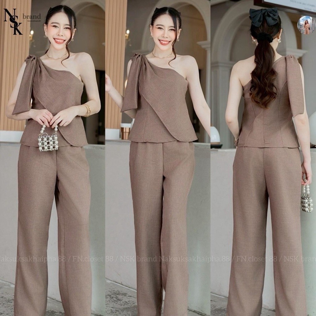 รุ่น สินค้าพร้อม ส่ง ( LA 8005) เสื้อ+กางเกง (ได้2ชิ้น) ทรงไหล่เบี่ยง เรียบหรู NSK brand