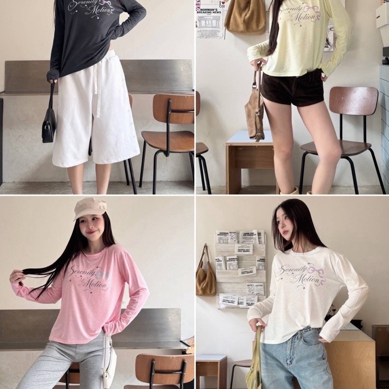 Cookies Bear เสื้อแขนยาวผ้าบางคอตตอนสลาฟ ปริ้นท์ลายวินเทจสุดคลาสสิก แมตช์ง่าย ใส่ได้ทุกวัน ดีไซน์สวย โทนสีละมุนมาก