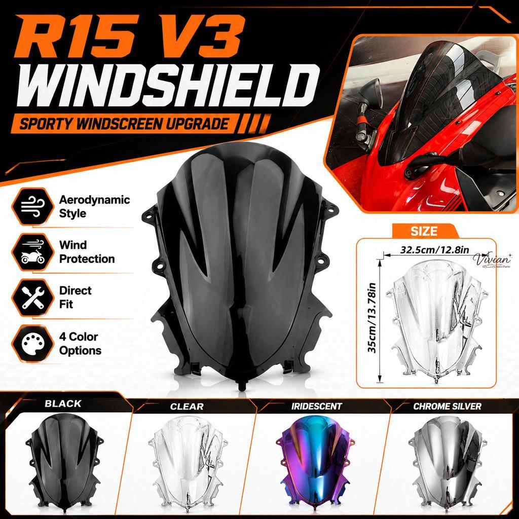 For Yamaha YZF R15 V3 2017-2021 ชิวหน้ามอเตอร์ไซค์ บังลมหน้า วินด์ชิลด์ แผ่นกันลม อะไหล่แต่ง【21