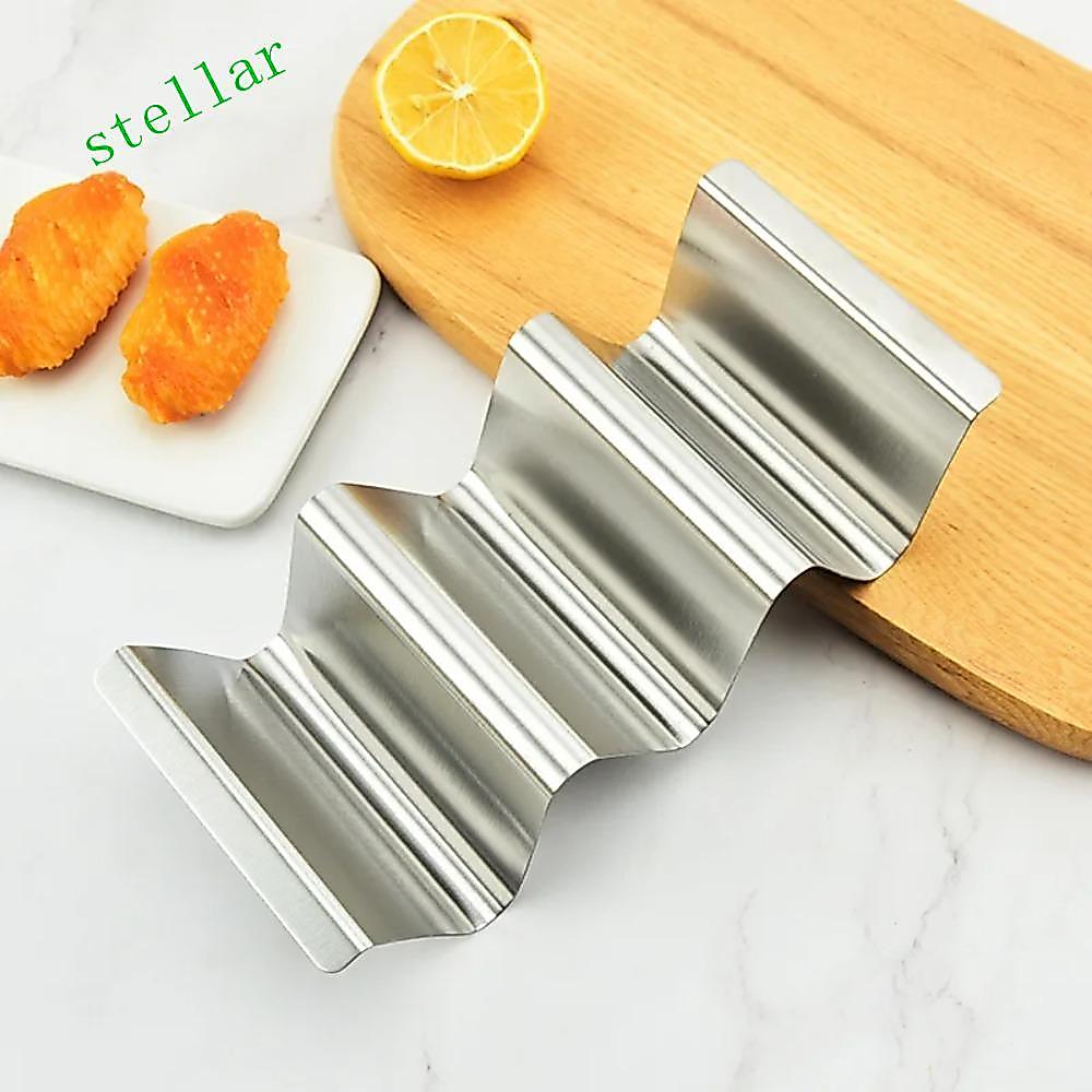 STELLARTECH Taco Stand, Silver V-shaped Groove Stainless Steel Taco Holder, Professional Wavy กันสนิ