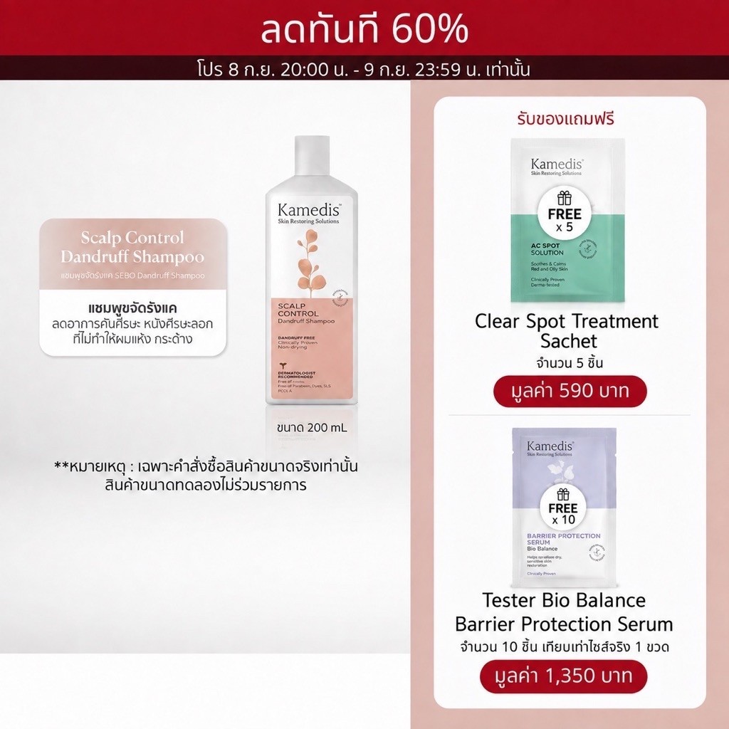 แชมพูขจัดรังแคและอาการคัน Kamedis Dandruff Shampoo 200 ml EXP.09/27