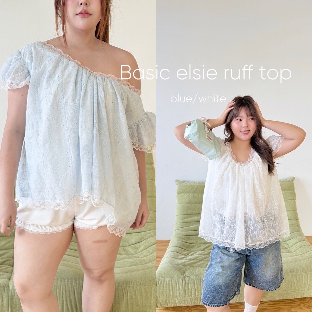 Chubbygirlbkk-Basic elsie ruff top🌷💭” เสื้อคอวี ผ้าฉลุลูกไม้ทั้งตัว แมชง่ายสาวอวบ ใส่สบาย ผ้าไม่ร้อน“