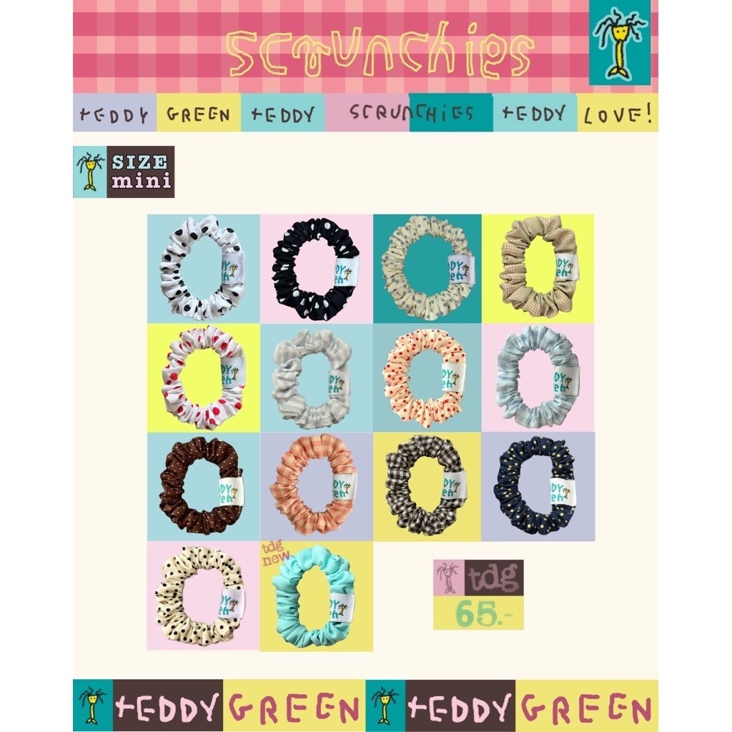teddy scrunchies mini ♥️ teddy green หนังยางมัดผม (ไซส์เล็ก)